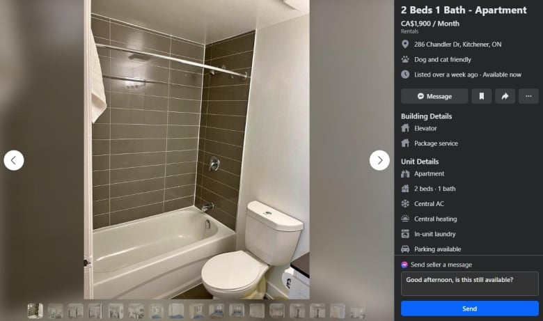 A Facebook Marketplace listing for an apartment 