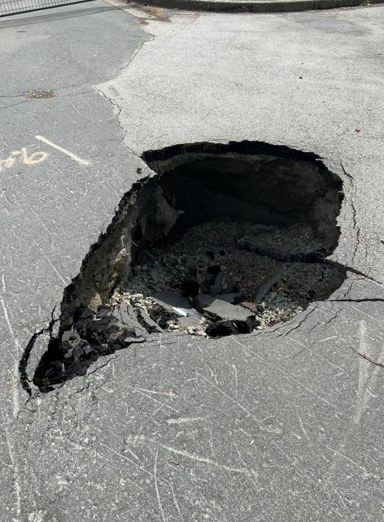 A hole in pavement