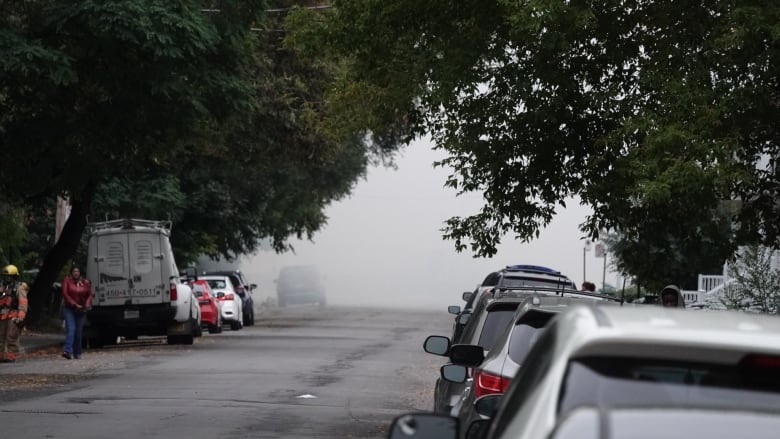 Smoke fills city street