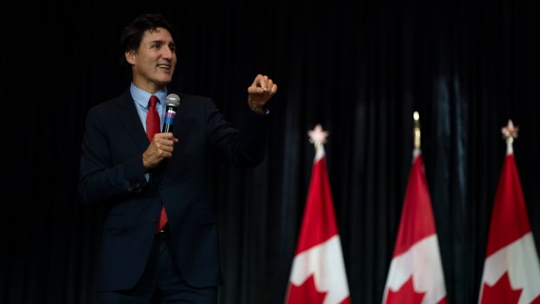 Prime Minister Justin Trudeau speaks at a Liberal fundraiser in Mississauga, Ont., on Fri. Sept. 27, 2024.