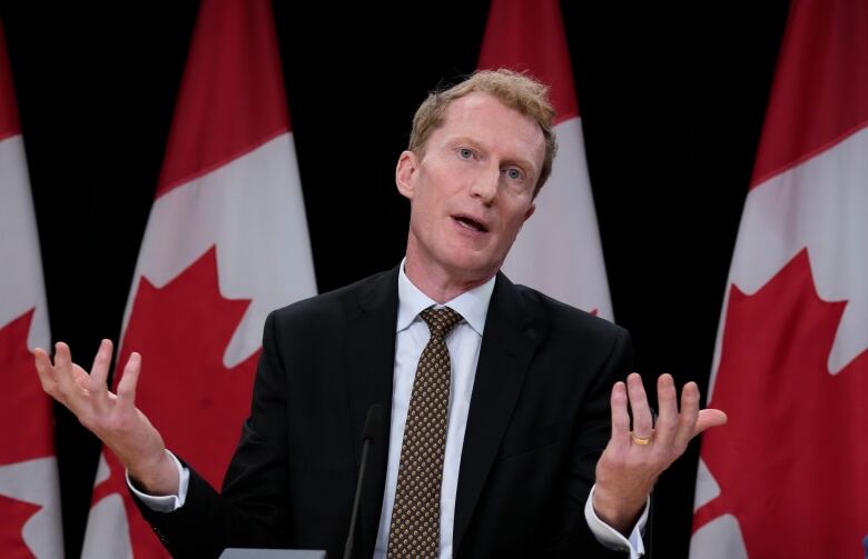 Immigration, Refugees and Citizenship Minister Marc Miller speaks during a news conference, Wednesday, September 18, 2024 in Ottawa.  Experts are raising questions about the need for federal government's proposed cap on international graduate students, and suggesting it may prompt some top talent to look elsewhere.