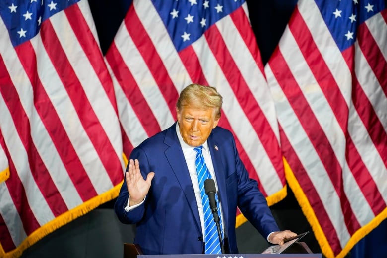 Former U.S. president Donald Trump is seen at a campaign event in Milwaukee on Tuesday, Oct. 1, 2024.