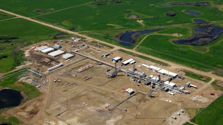 An aeriel view of an industrial site.