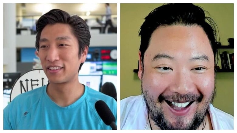 Side-by-side portraits of two Asian men 