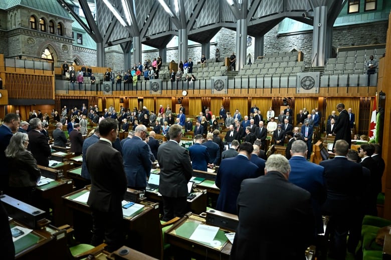 MPs all stand in silence in the House of Commons.