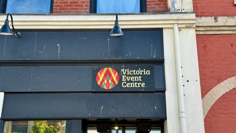 An old brick building with a colourful sign that says Victoria Event Centre.