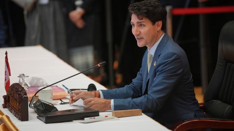 Canada's Prime Minister Justin Trudeau delivers his remarks during the Association of Southeast Asian Nations (ASEAN)-Canada Summit in Vientiane, Laos, Thursday, Oct. 10, 2024. 