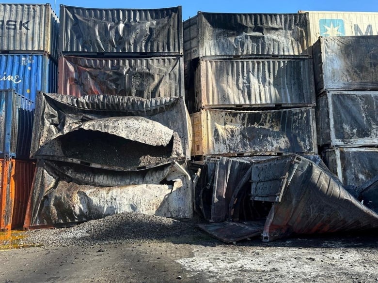 A view shows containers damaged by a Russian missile strike, amid Russia's attack on Ukraine, in Odesa region, Ukraine, in this handout released on October 10, 2024. 