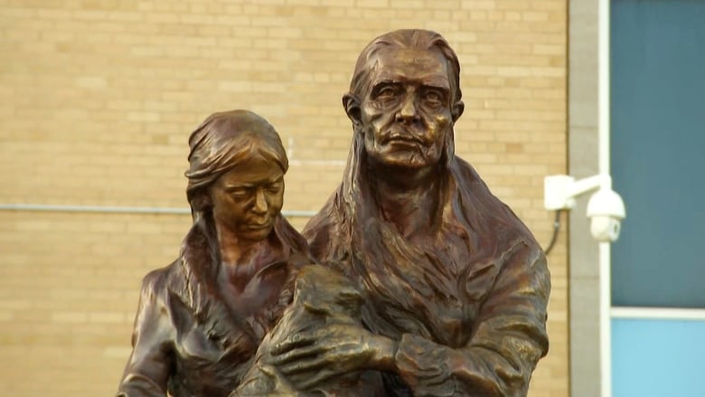 Bronze statue of man and woman