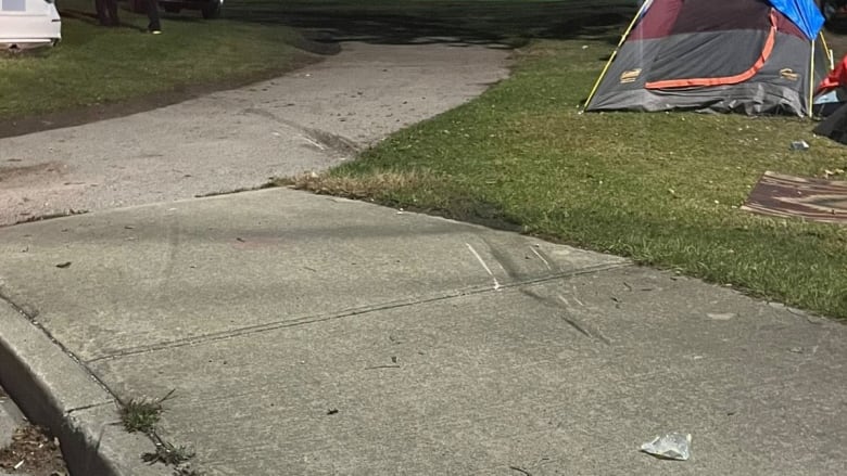 Police in Sarnia, Ont., say a white car nearly struck a tent in an encampment in a park in the city over the weekend.