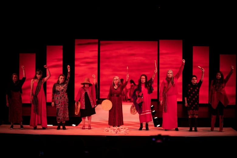 Indigenous fashion designers are pictured during the opening night of the Vancouver Indigenous Fashion Week in Vancouver, British Columbia on Monday, November 21, 2023. 