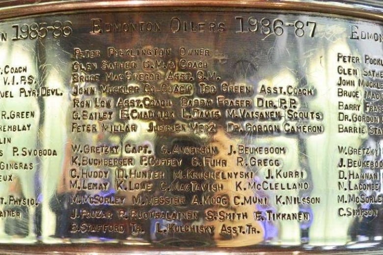 Names appear engraved on a piece of silver. 