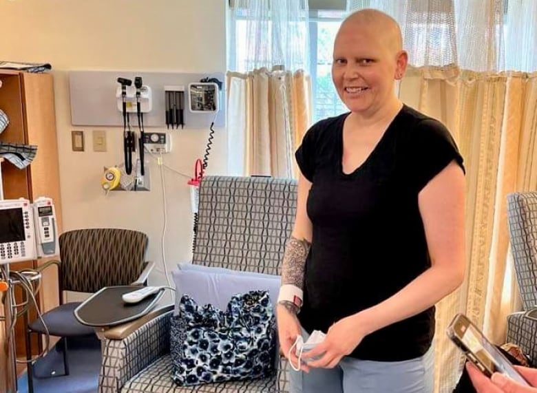 Laura Kostomacha undergoing cancer treatment at Markham Stouffville Hospital.