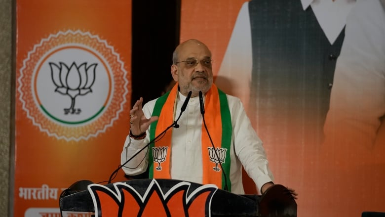 India Home Minister Amit Shah speaks while releasing the manifesto of the party for the upcoming Legislative Assembly elections in Jammu, India, Friday, Sep.6,2024.