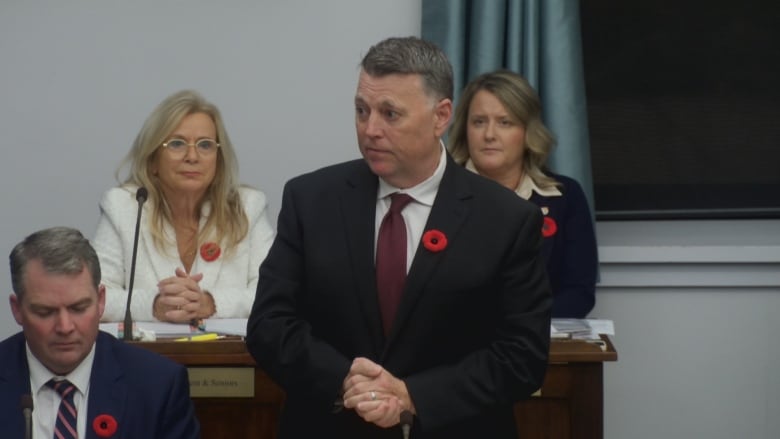 Premier Dennis King at the provincial legislature in Charlottetown.