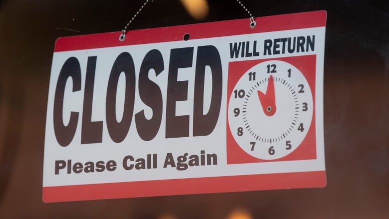 A closed sign hanging in a window