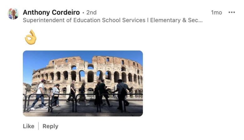 A post of a photo of the coliseum in Rome.