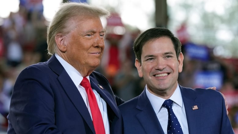 Donald Trump greets Sen. Marco Rubio during a campaign rally at Raleigh, N.C., on Nov. 4, 2024, the day before the U.S. presidential election. Trump was victorious at the polls and will return to the White House in January.