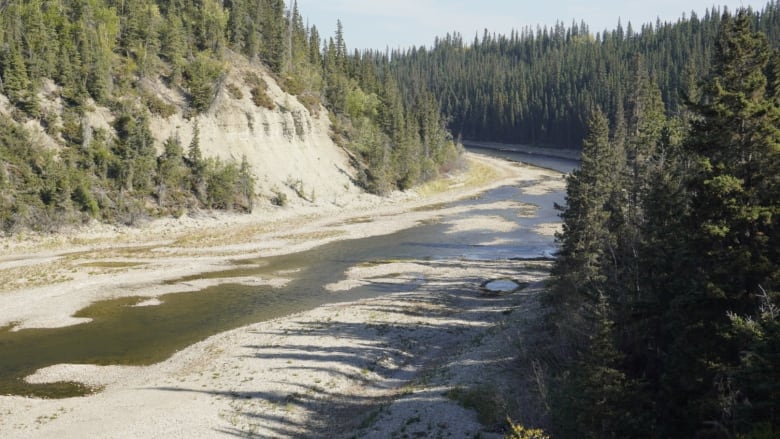 Low water in river bed.