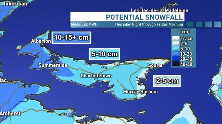 A map of potential snowfall on P.E.I.